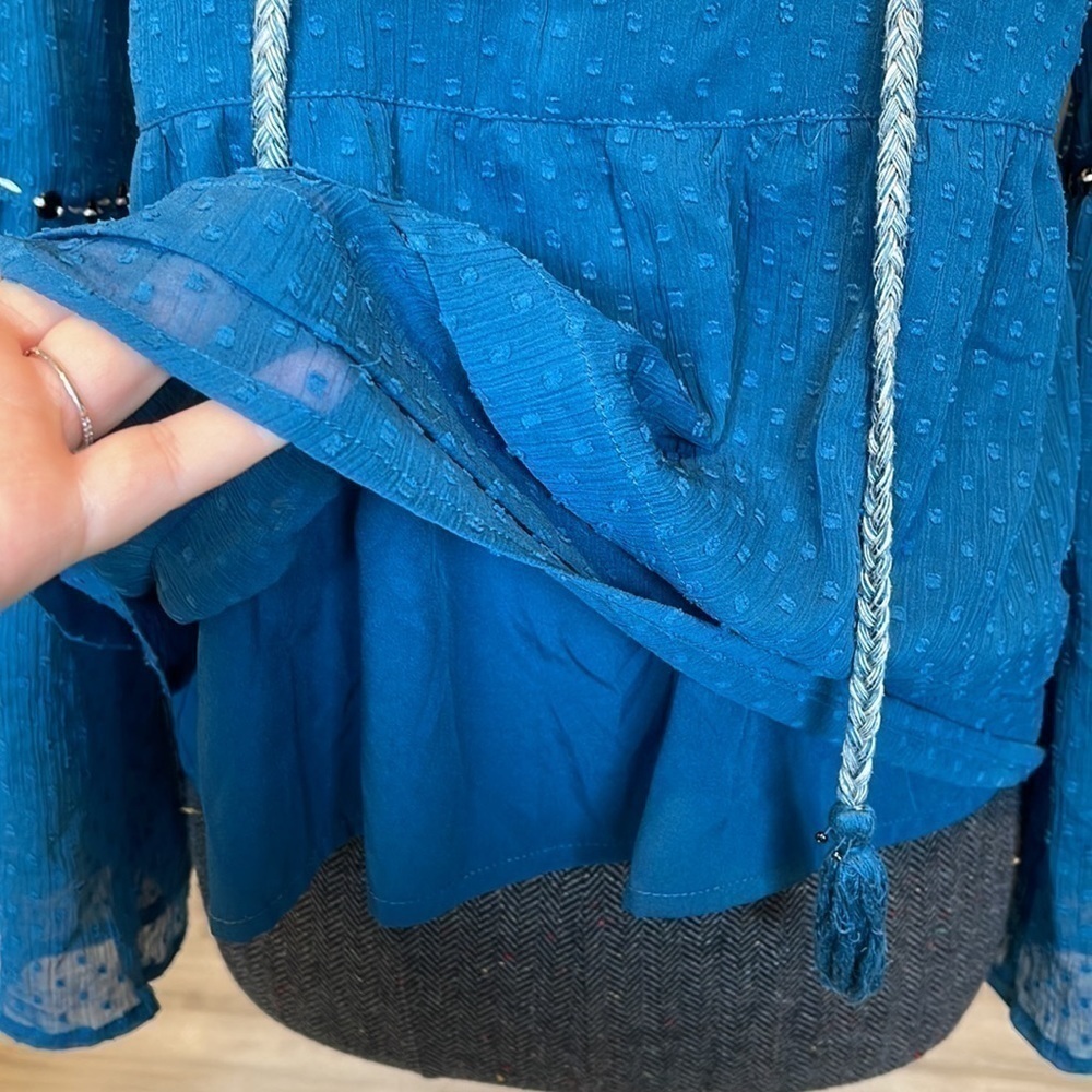 Blue Rain Boho Peasant Bell Sleeve Blouse Size Small - Picture 8 of 9